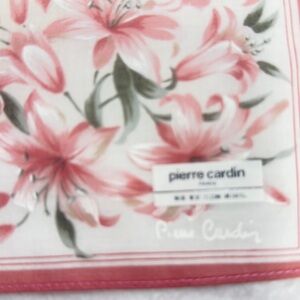 Pierre Cardin Pink and Green Floral Accessory Handkerchief Cotton 17/17 inches